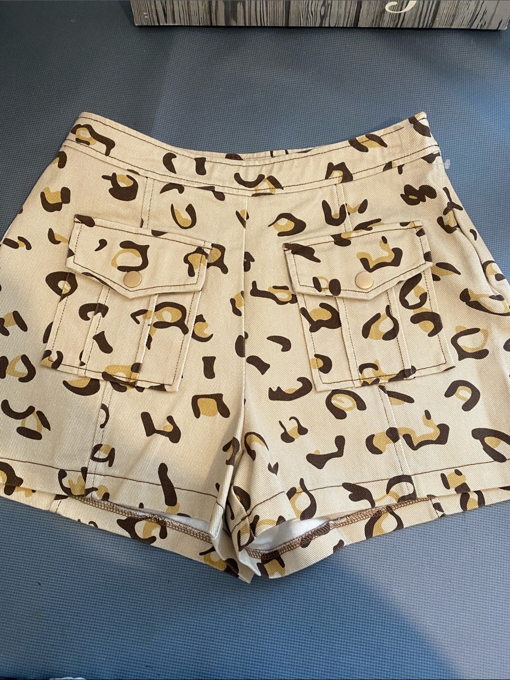 Avec Les Filles Beige Leopard Print Cargo Shorts